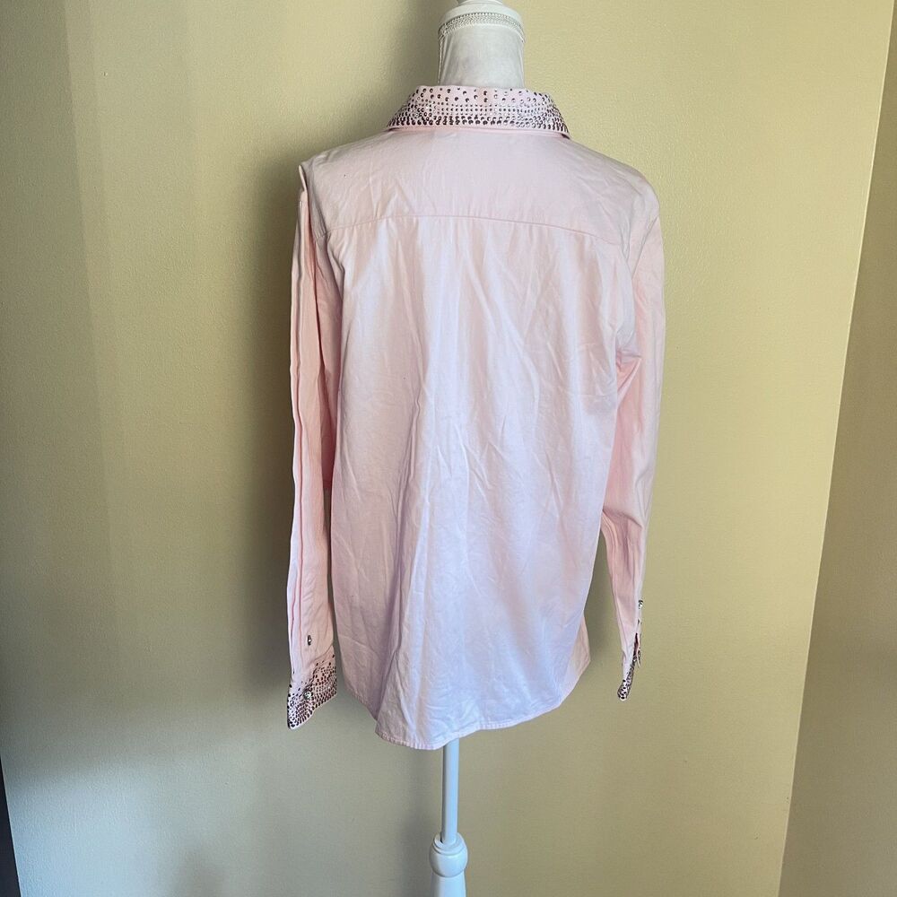 Quaker Factory Y2K Pink Western Bling Button Up Shirt XL Barbie Glam Cowgirl - Picture 8 of 16
